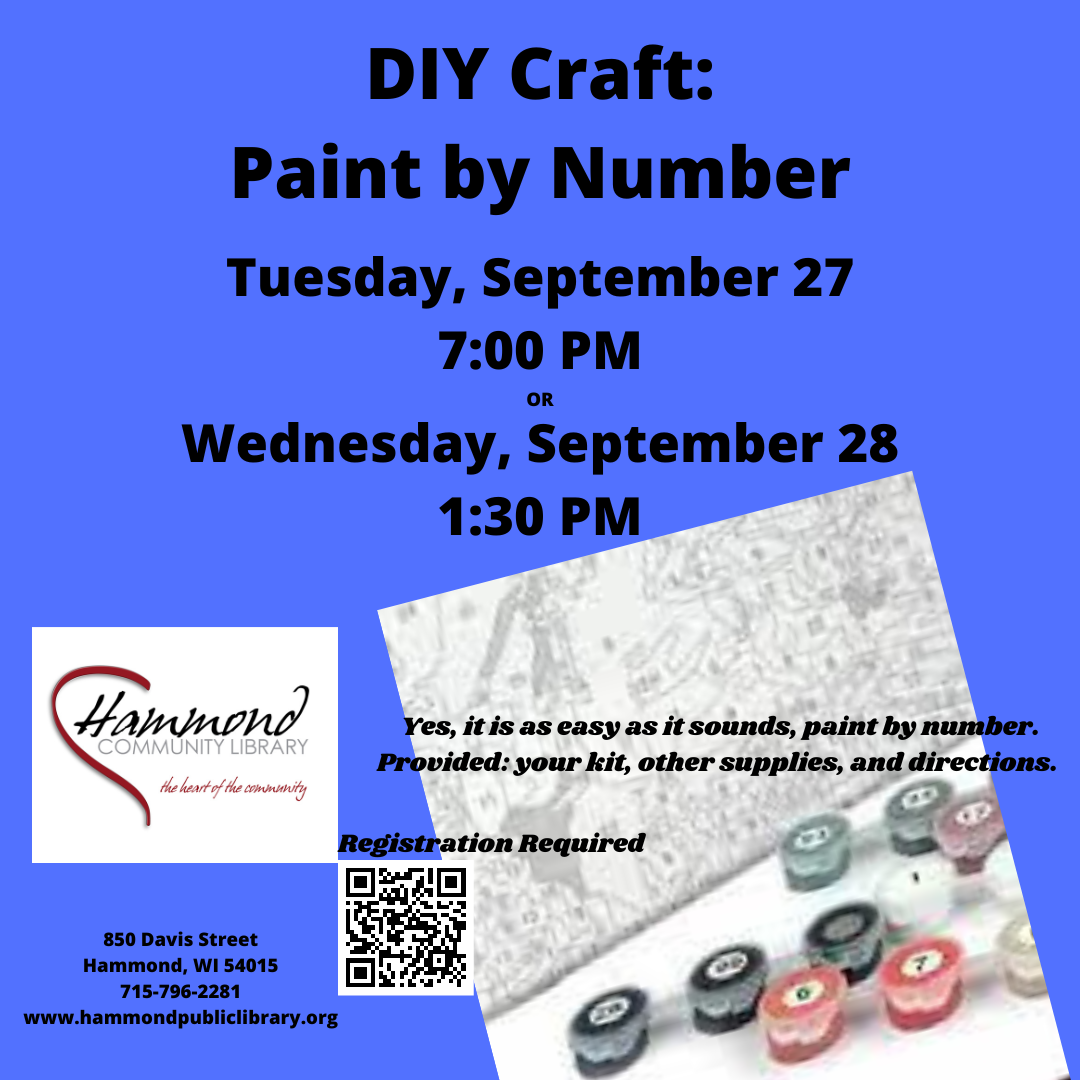 DIY Craft: Paint by Number, September 27 at 7:00 PM or September 28 at 1:30 PM