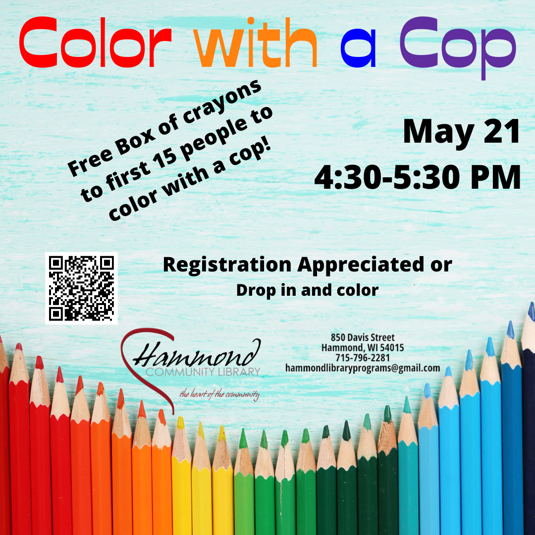 Color with a Cop May 21, 4:30-5:30 PM