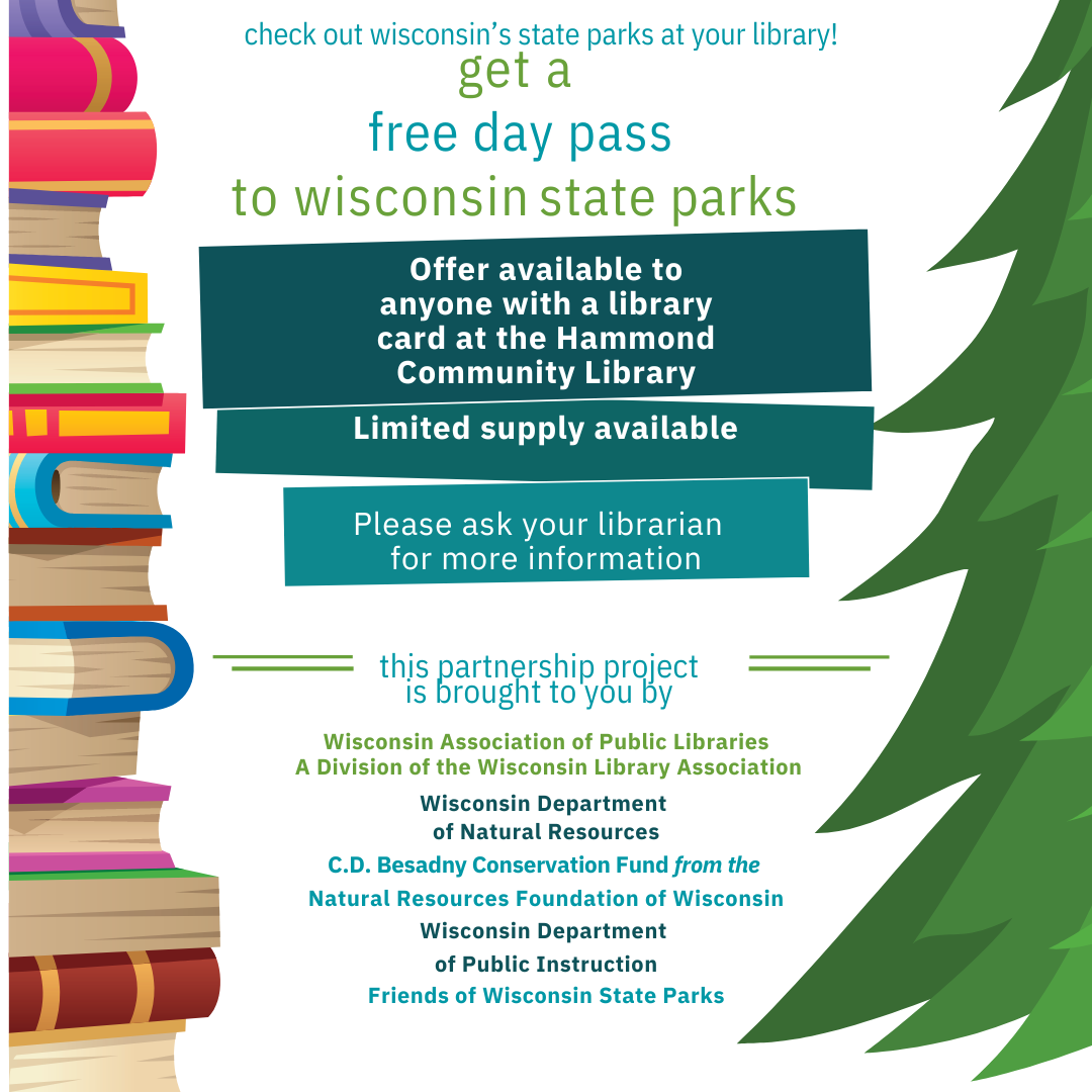 State park Passes available at the library.