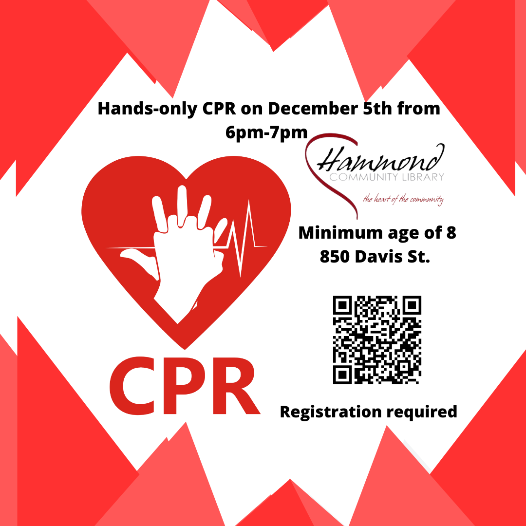 Hands-only CPR, Thursday, December 5 from 6-7 PM. 