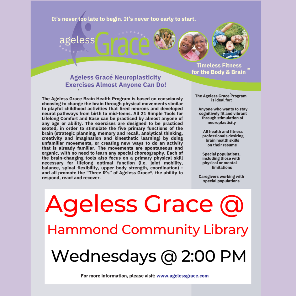 Information about the Ageless Grace Program on Wednesdays at 2:00 PM.