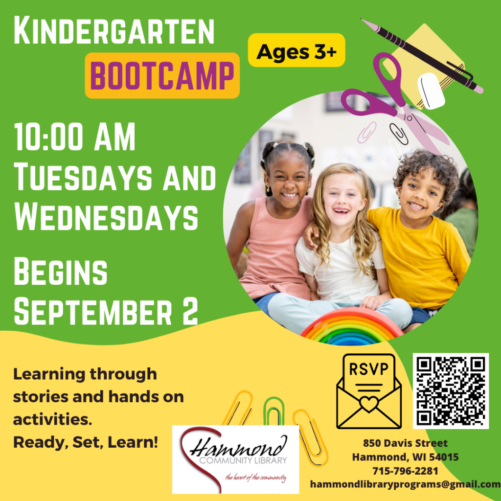 Ready, Set, Learn!  Learning about letters, numbers, shapes, writing, cutting, and much, much more!!!  Your little one(s) will be ready for their Kindergarten adventures after participating in Kindergarten Bootcamp.  Tuesdays and Wednesdays at 10:00 AM