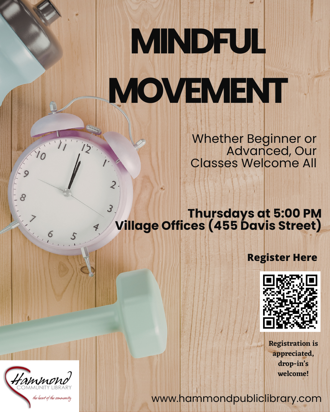 Is fitness your goal for 2026?  Join us for mindful movement each week as we build cardio, strength, and flexibility either standing or seated.  All levels welcome to join in on this FREE weekly program.  Thursdays at 5:00 PM